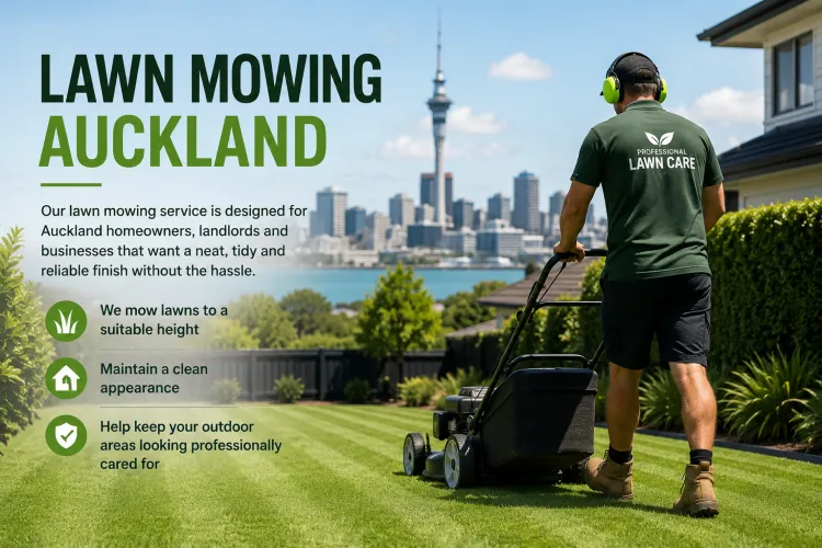 Auckland Lawns mowing a residential lawn in Auckland