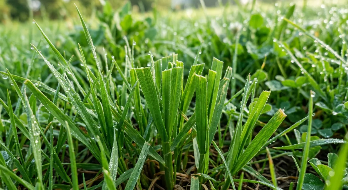 Close up of cleanly cut Ryegrass blades demonstrating sharp mower blades