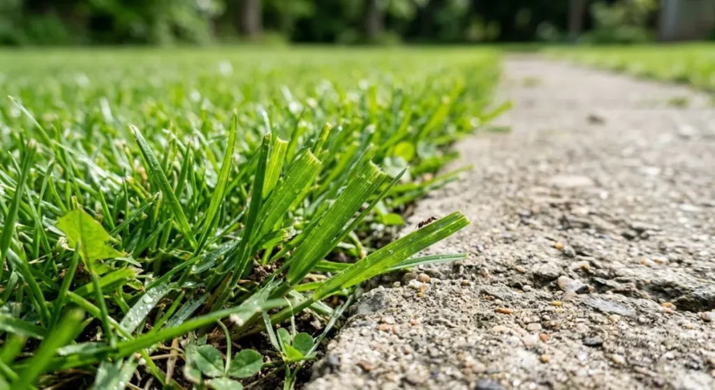 Close up of freshly cut lawn edges along a pathway in New Lynn