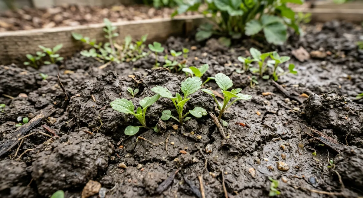 Close-up of heavy, compacted clay soil typical of Auckland gardens