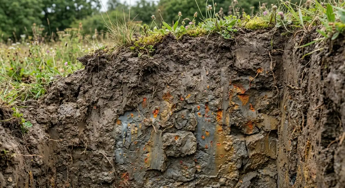 Heavy Albany clay soil profile demonstrating poor drainage characteristics