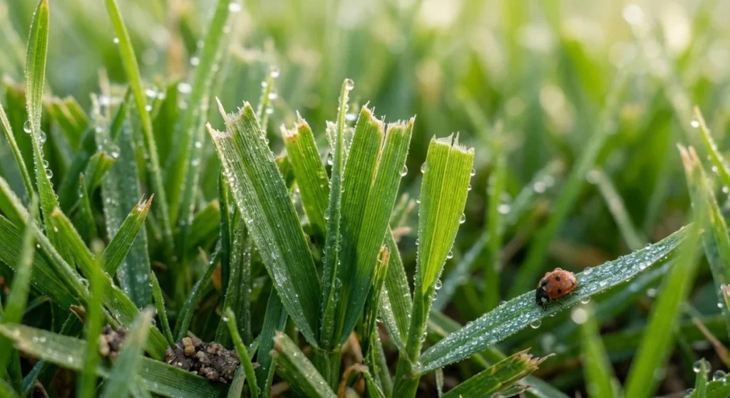 Macro close up of freshly cut green grass blades