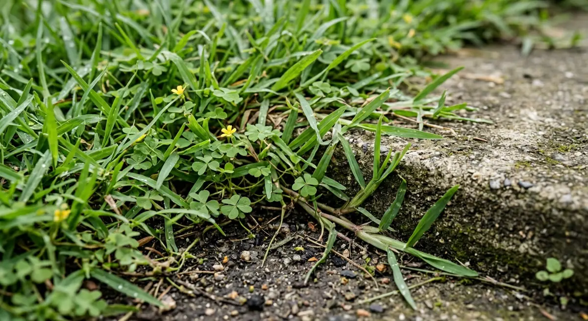 Overgrown Kikuyu grass and broadleaf weeds on a Papatoetoe section edge