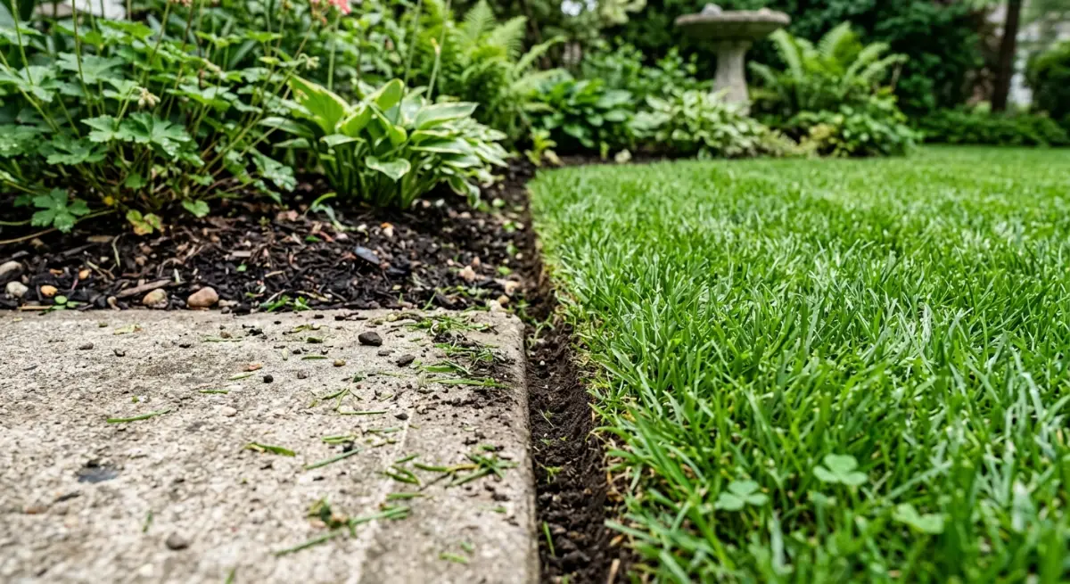 Perfectly edged lawn boundary next to a concrete path