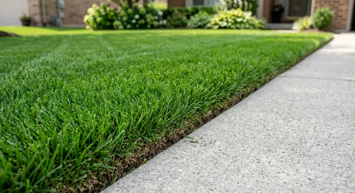 Perfectly manicured lawn edge demonstrating high-quality professional maintenance