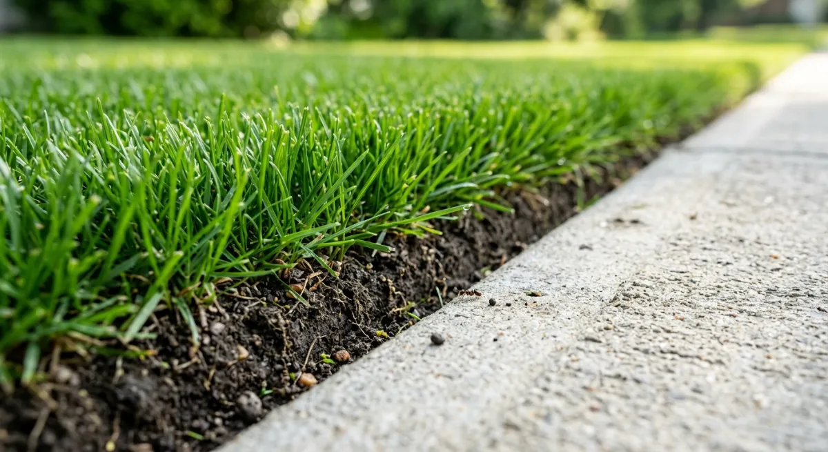 Perfectly manicured lawn edge showing Auckland Lawns precision cutting